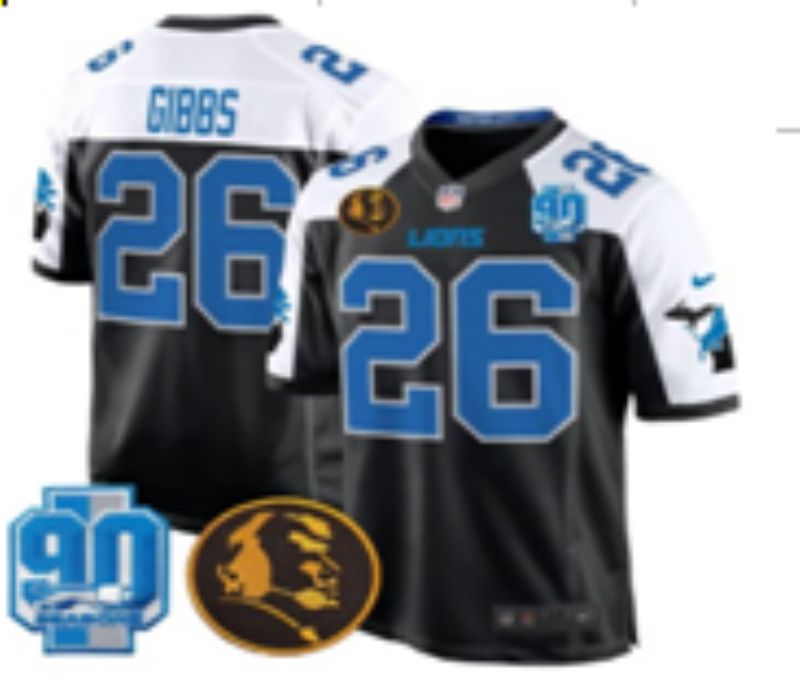 Men 2025 Detroit Lions 26 Gibbs black Third Generation Nike Limited NFL Jersey style 01